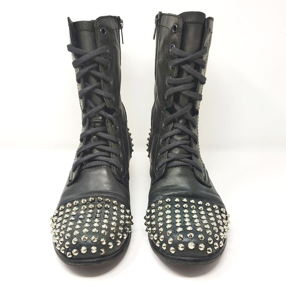 Steve Madden Womens 10 Shoes Tarnney Boots Studded Zip Lace Up Combat Moto Black - Picture 5 of 10